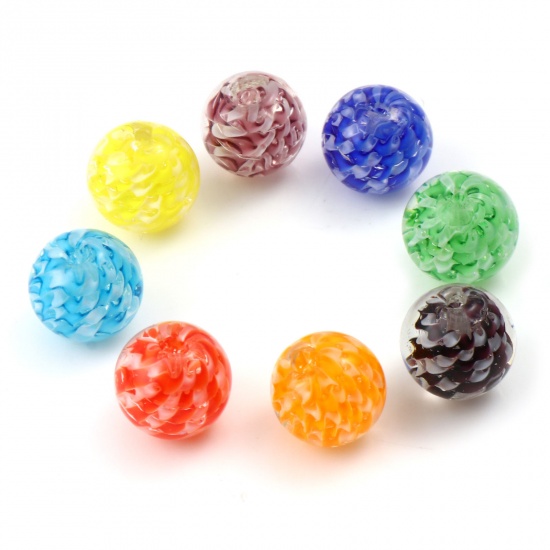 Picture of Lampwork Glass Beads Round Multicolor Wave