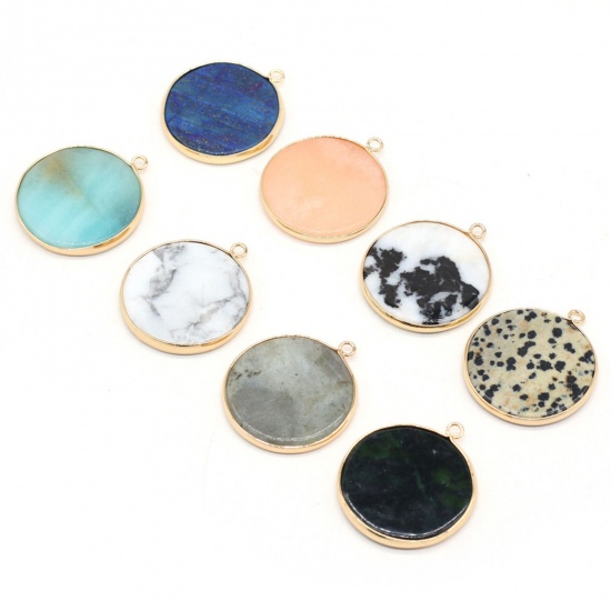 Picture of Stone ( Natural ) Pendants Gold Plated Multicolor Round 35mm x 30mm, 1 Piece