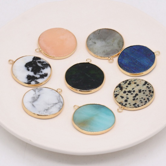 Picture of Stone ( Natural ) Pendants Gold Plated Multicolor Round 35mm x 30mm, 1 Piece