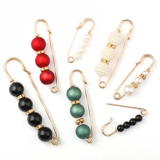 Picture of Acrylic Elegant Pin Brooches Gold Plated Multicolor Imitation Pearl Clear Rhinestone