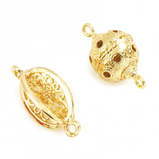 Picture of Brass 3D Connectors Real Gold Plated Ball Oval Hollow 2 PCs                                                                                                                                                                                                   