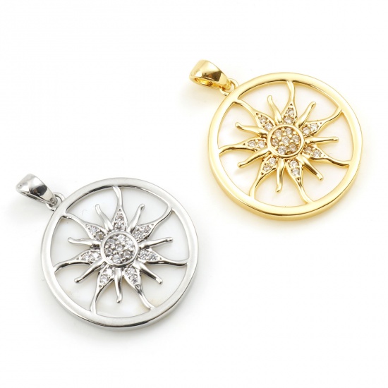 Imagen de 1 Unidad Latón Galaxia Colgantes Charms Ronda Multicolor Blanco Sol Micro Pave Claro Circón Artificial 27mm x 20mm