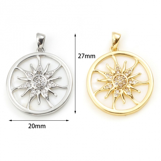 Imagen de 1 Unidad Latón Galaxia Colgantes Charms Ronda Multicolor Blanco Sol Micro Pave Claro Circón Artificial 27mm x 20mm