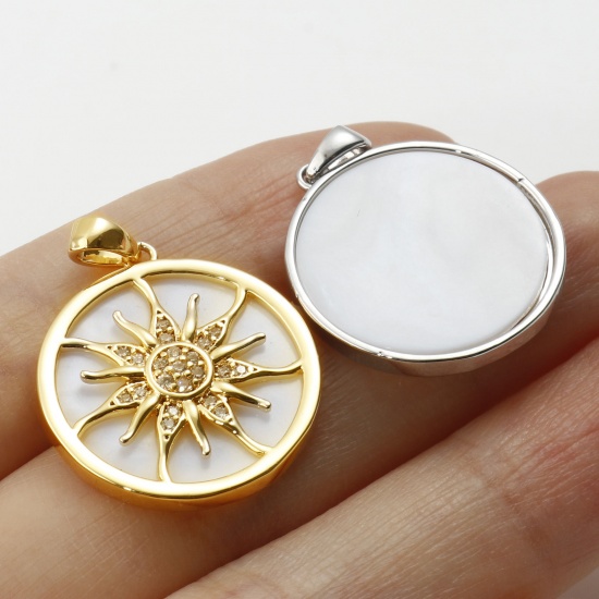 Imagen de 1 Unidad Latón Galaxia Colgantes Charms Ronda Multicolor Blanco Sol Micro Pave Claro Circón Artificial 27mm x 20mm