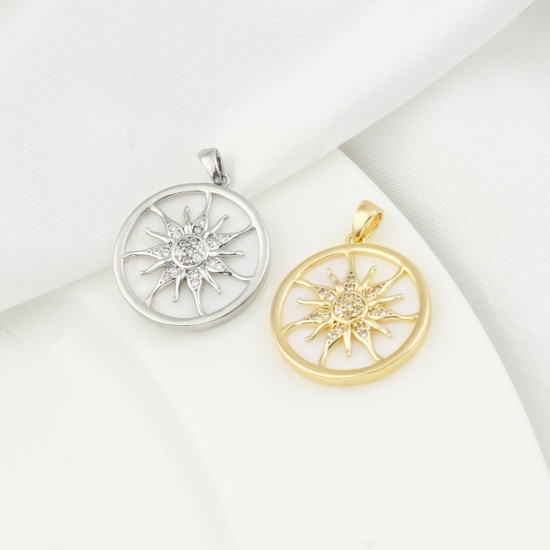 Imagen de 1 Unidad Latón Galaxia Colgantes Charms Ronda Multicolor Blanco Sol Micro Pave Claro Circón Artificial 27mm x 20mm
