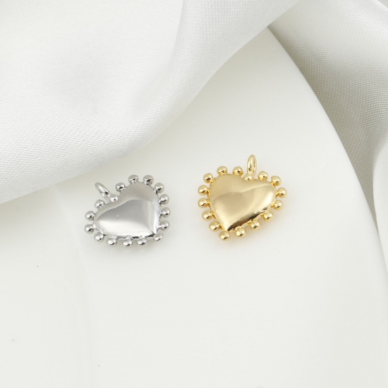 Imagen de Latón día de San Valentín Colgantes Charms Corazón Multicolor 14mm x 12mm, 2 Unidades
