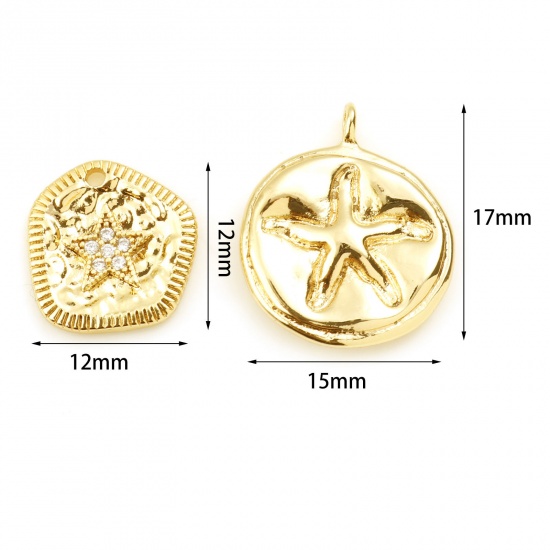 Immagine di Ottone Gioielli Oceanici Charms Irregolare Vero Oro Placcato Stella Marina 2 Pz