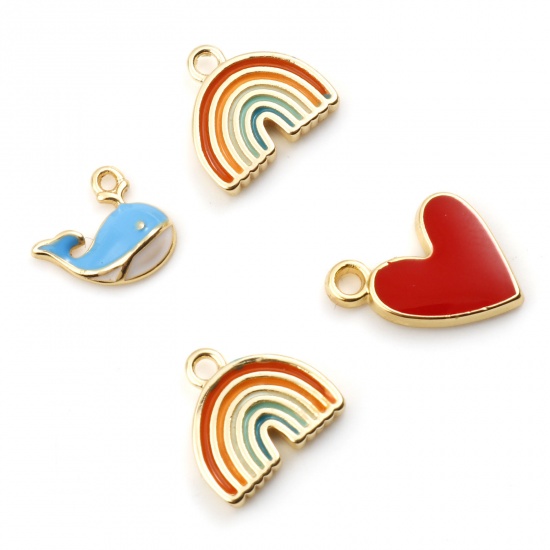 Picture of Brass Charms Rainbow Real Gold Plated Multicolor Heart Enamel 2 PCs                                                                                                                                                                                           