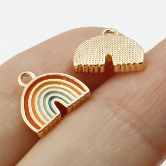 Picture of Brass Charms Rainbow Real Gold Plated Multicolor Heart Enamel 2 PCs                                                                                                                                                                                           