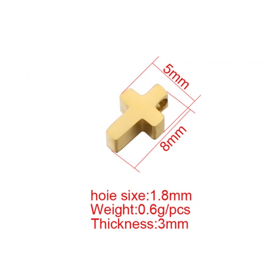 Bild von 304 Edelstahl Religiös Perlen Kreuz Bunt Poliert 8mm x 5mm, Loch: ca. 1.6mm, 5 Stück