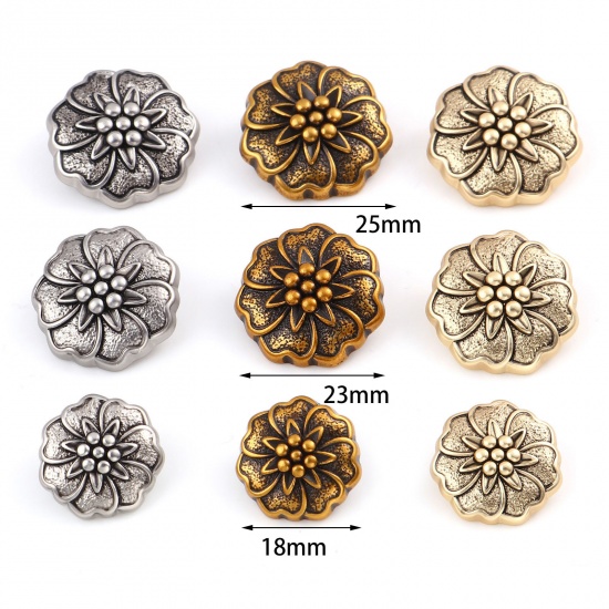 Picture of Zinc Based Alloy Flora Collection Metal Sewing Shank Buttons Buttons Single Hole Multicolor Flower Carved