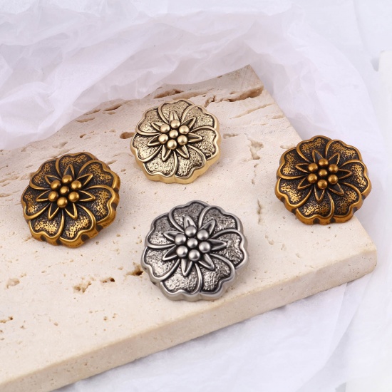 Picture of Zinc Based Alloy Flora Collection Metal Sewing Shank Buttons Buttons Single Hole Multicolor Flower Carved