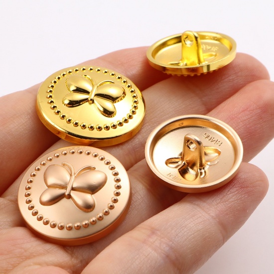 Picture of Zinc Based Alloy Insect Metal Sewing Shank Buttons Buttons Single Hole Round Multicolor Butterfly Carved 