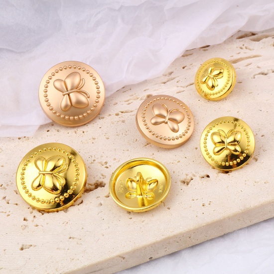 Picture of Zinc Based Alloy Insect Metal Sewing Shank Buttons Buttons Single Hole Round Multicolor Butterfly Carved 