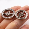 Picture of Zinc Based Alloy Medical Metal Sewing Shank Buttons Buttons Single Hole Round Multicolor Medical Heartbeat/ Electrocardiogram Carved White Rhinestone