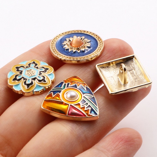Picture of Zinc Based Alloy Metal Sewing Shank Buttons Buttons Single Hole Gold Plated Multicolor Enamel
