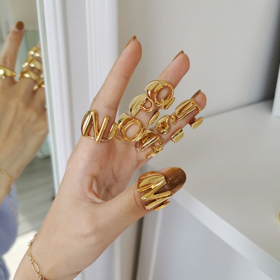 Picture of Stylish Open Adjustable Knuckle Band Midi Rings Gold Plated Capital Alphabet/ Letter