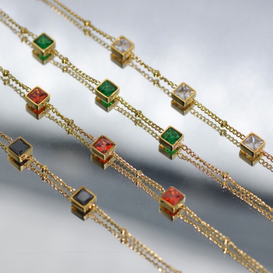 Picture of Stainless Steel Elegant Bracelets Gold Plated Square Multicolour Cubic Zirconia