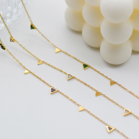 Stainless Steel Elegant Necklace Gold Plated Triangle Multicolour Cubic Zirconia