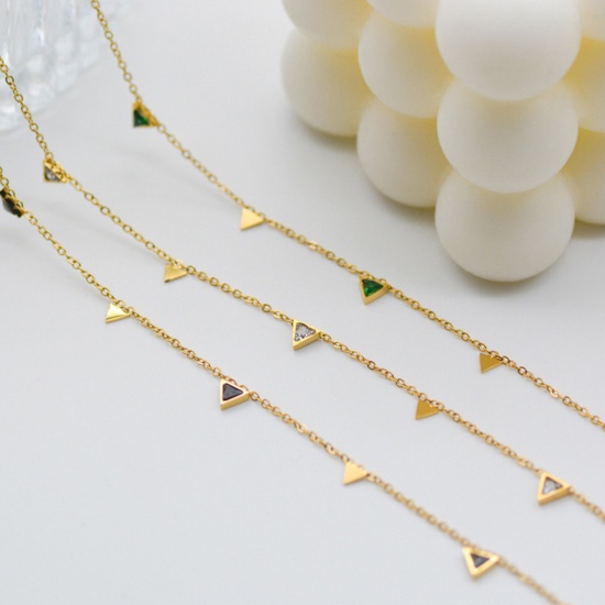 Picture of Stainless Steel Elegant Necklace Gold Plated Triangle Multicolour Cubic Zirconia