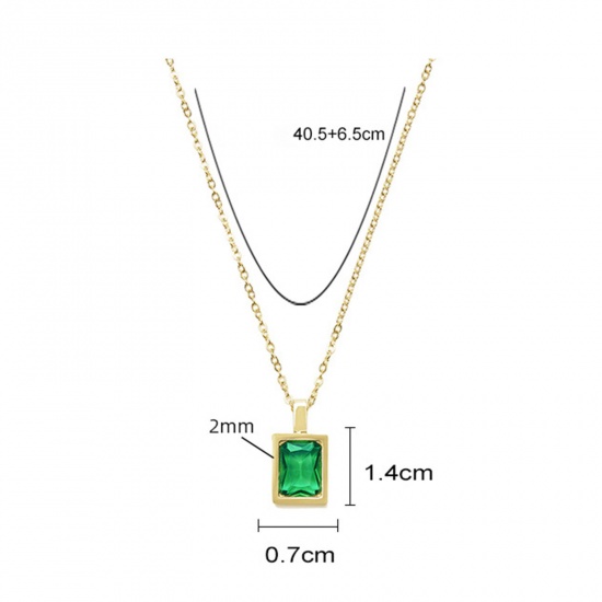 Picture of Stainless Steel Elegant Necklace Gold Plated Rectangle Multicolour Cubic Zirconia