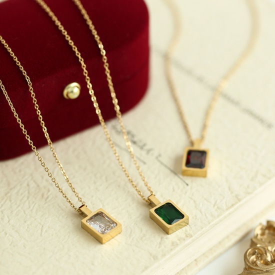 Picture of Stainless Steel Elegant Necklace Gold Plated Rectangle Multicolour Cubic Zirconia
