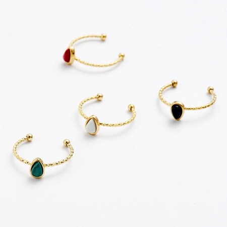 Stainless Steel & Gemstone Open Rings 14K Gold Plated Multicolor Drop