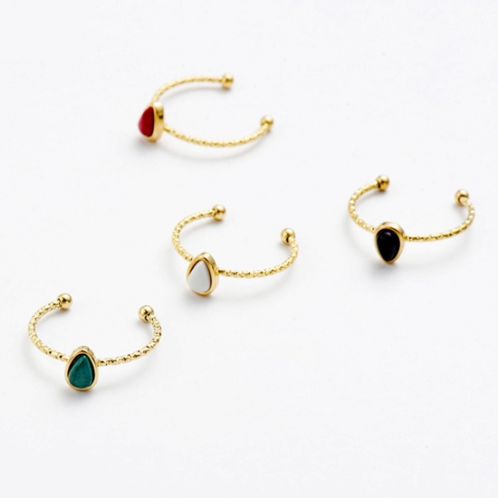 Picture of Stainless Steel & Gemstone Open Rings 14K Gold Plated Multicolor Drop