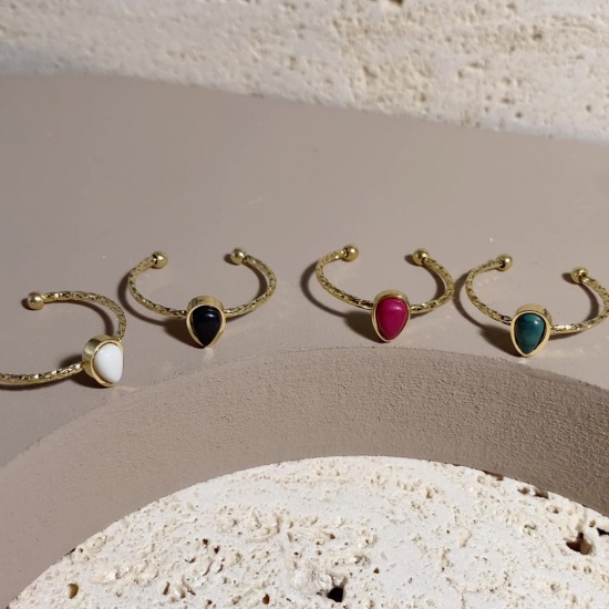 Picture of Stainless Steel & Gemstone Open Rings 14K Gold Plated Multicolor Drop
