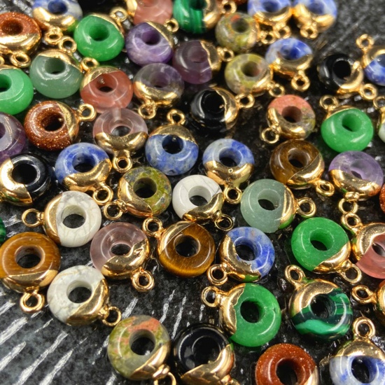 Picture of Gemstone ( Natural ) Charms Gold Plated Multicolor Round Hollow 14mm x 10mm