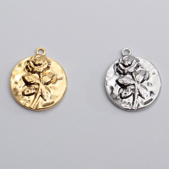Immagine di Acciaio Inossidabile Martellato Charms Tondo Multicolore Rosa 21mm x 18mm, 1 Pz
