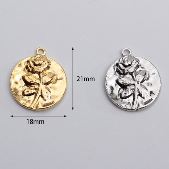 Immagine di Acciaio Inossidabile Martellato Charms Tondo Multicolore Rosa 21mm x 18mm, 1 Pz
