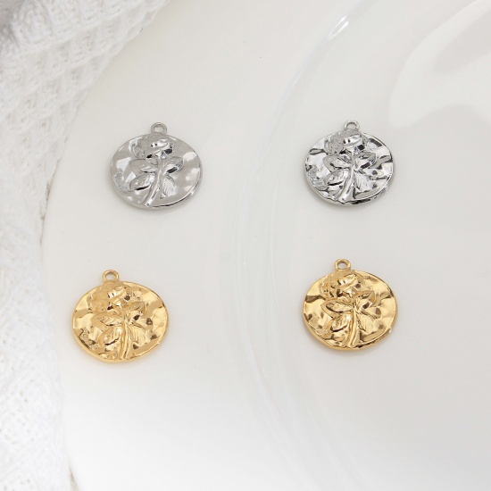 Immagine di Acciaio Inossidabile Martellato Charms Tondo Multicolore Rosa 21mm x 18mm, 1 Pz