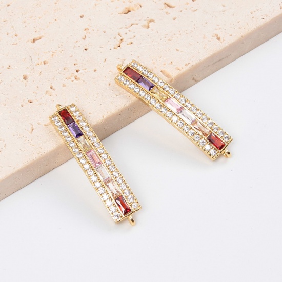 Picture of Brass Micro Pave Connectors Gold Plated Rectangle Multicolour Cubic Zirconia                                                                                                                                                                                  