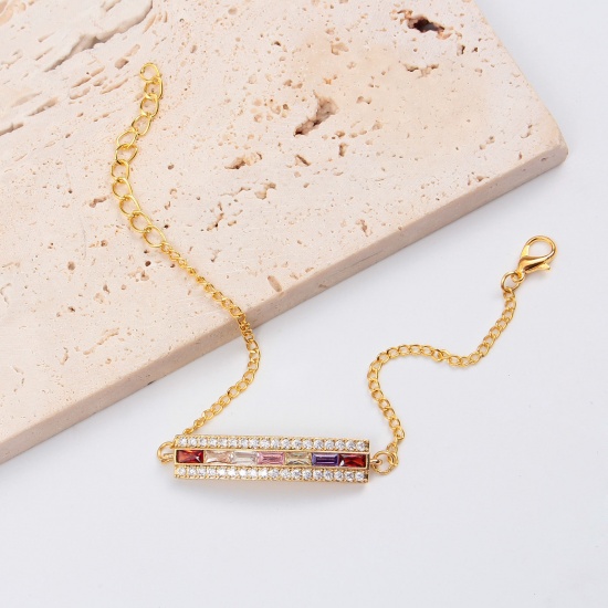 Picture of Brass Micro Pave Connectors Gold Plated Rectangle Multicolour Cubic Zirconia                                                                                                                                                                                  