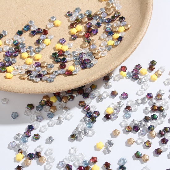 Picture of Glass (Czech Import) Beads Multicolor Pentagram Star 6mm x 6mm, 20 PCs