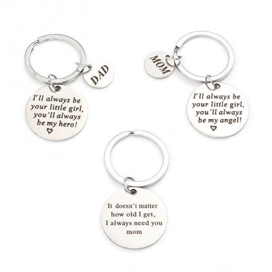 Picture of Stainless Steel Mother's Day Keychain & Keyring Multicolor Round Word Message 6.2cm x 3cm, 1 Piece