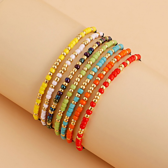 Image de Bracelets Raffinés Bracelets Délicats Bracelet de Perles Style Bohème en Acrylique Doré Multicolore Rond Réglable 1 Pièce