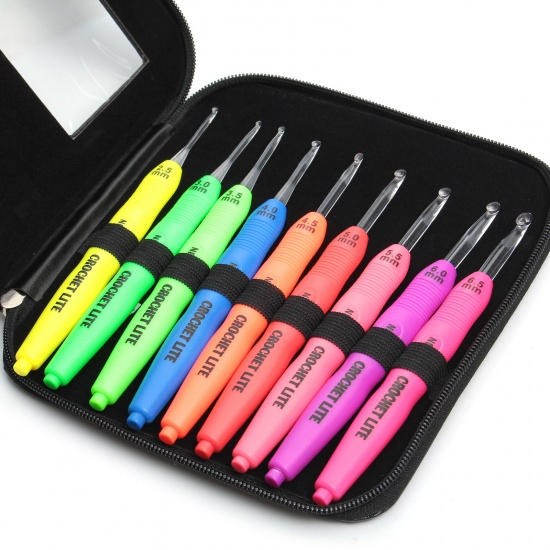Picture of 6.5mm-2.5mm Plastic Crochet Hooks Needles Multicolor With PU Bag 
