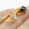 Picture of Brass Pet Memorial Hoop Earrings Real Gold Plated Dog Paw Claw Enamel 12mm x 11.6mm, Post/ Wire Size: (18 gauge)