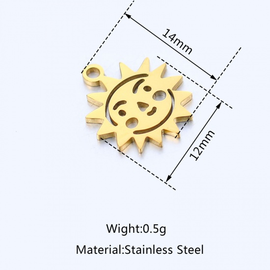 Picture of 304 Stainless Steel Charms Multicolor Sun Smile Hollow 14mm x 12mm