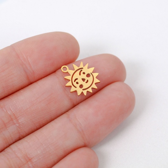 Picture of 304 Stainless Steel Charms Multicolor Sun Smile Hollow 14mm x 12mm