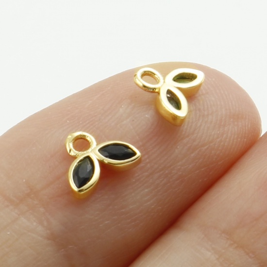 Imagen de Latón Colgantes Charms Hoja Oro Real Chapado Multicolor Circón Artificial 6mm x 5mm, 2 Unidades