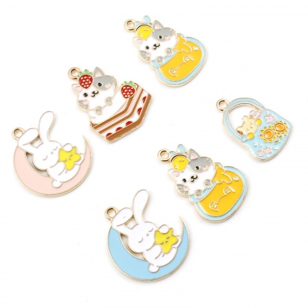 Zinc Based Alloy Cute Charms Gold Plated Multicolor Cat Rabbit Animal Enamel