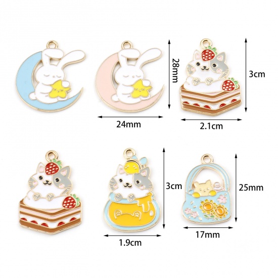 Picture of Zinc Based Alloy Cute Charms Gold Plated Multicolor Cat Rabbit Animal Enamel