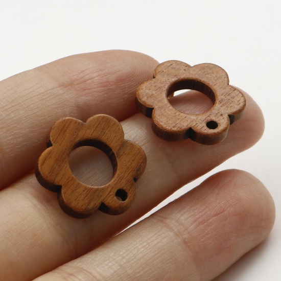Picture of Wood Geometry Series Ear Post Stud Earrings Findings Brown W/ Loop