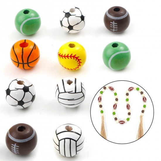 Bild von Wood Sport Spacer Beads Ball Multicolor About 16mm Dia., 20 PCs