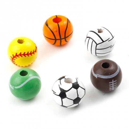 Picture of Wood Sport Spacer Beads Ball Multicolor About 16mm Dia., 20 PCs