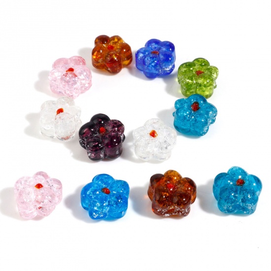 Picture of Lampwork Glass Flora Collection Beads Flower Multicolor Silver Lined About 15mm x 14mm