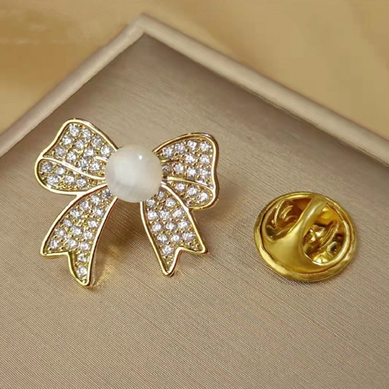 Picture of Acrylic Exquisite Pin Brooches Butterfly Animal Gold Plated Clear Rhinestone 1 Piece